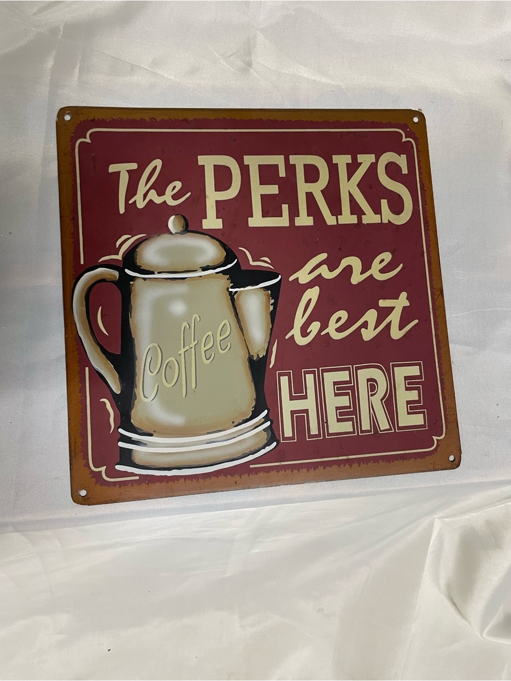 Vintage-Style Coffee Sign - Burgundy and Tan
